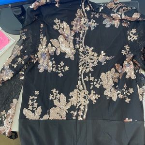 Black bodysuit with gorgeous rose gold sequins.